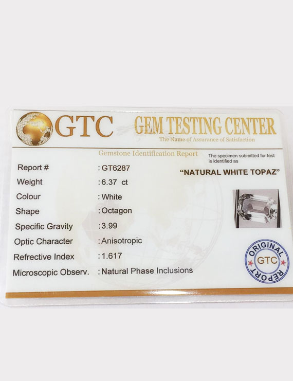 7.25 Ratti (6.37 ct) Natural Certified White Topaz